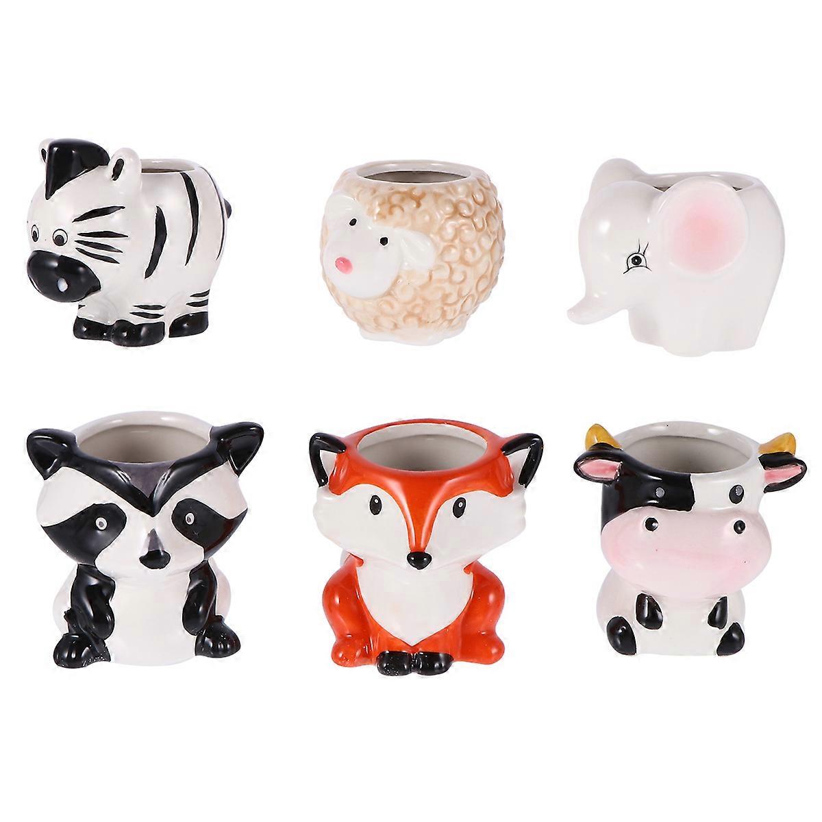 Flower Pots Ceramic Flowerpot Plant Maintenance Assorted Color 6Pcs