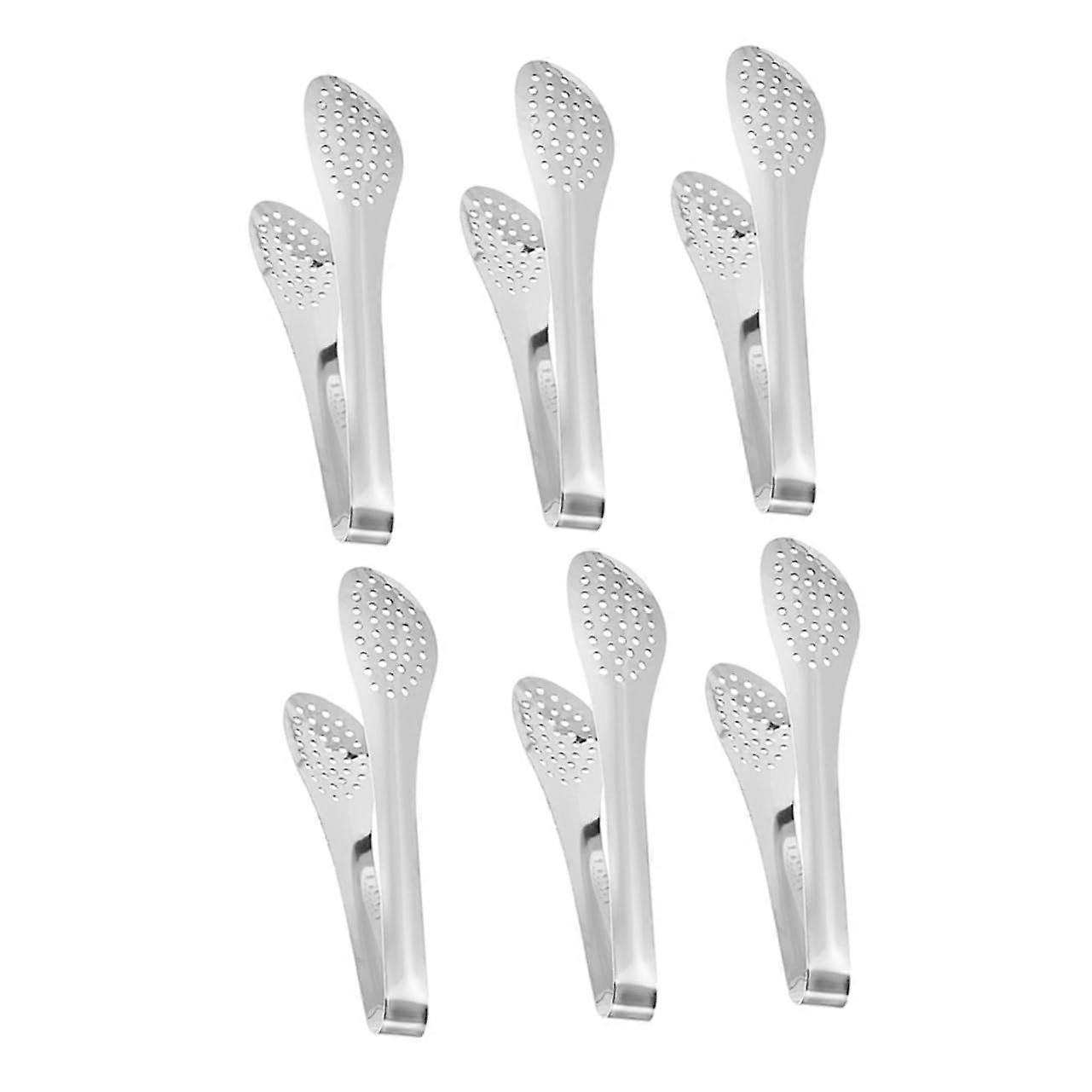 Stainless Steel Buffet Tongs Set of 6 - Food Serving, Cake, Bread, Sugar Cube, and Bacon Tongs Kitchen Utensils