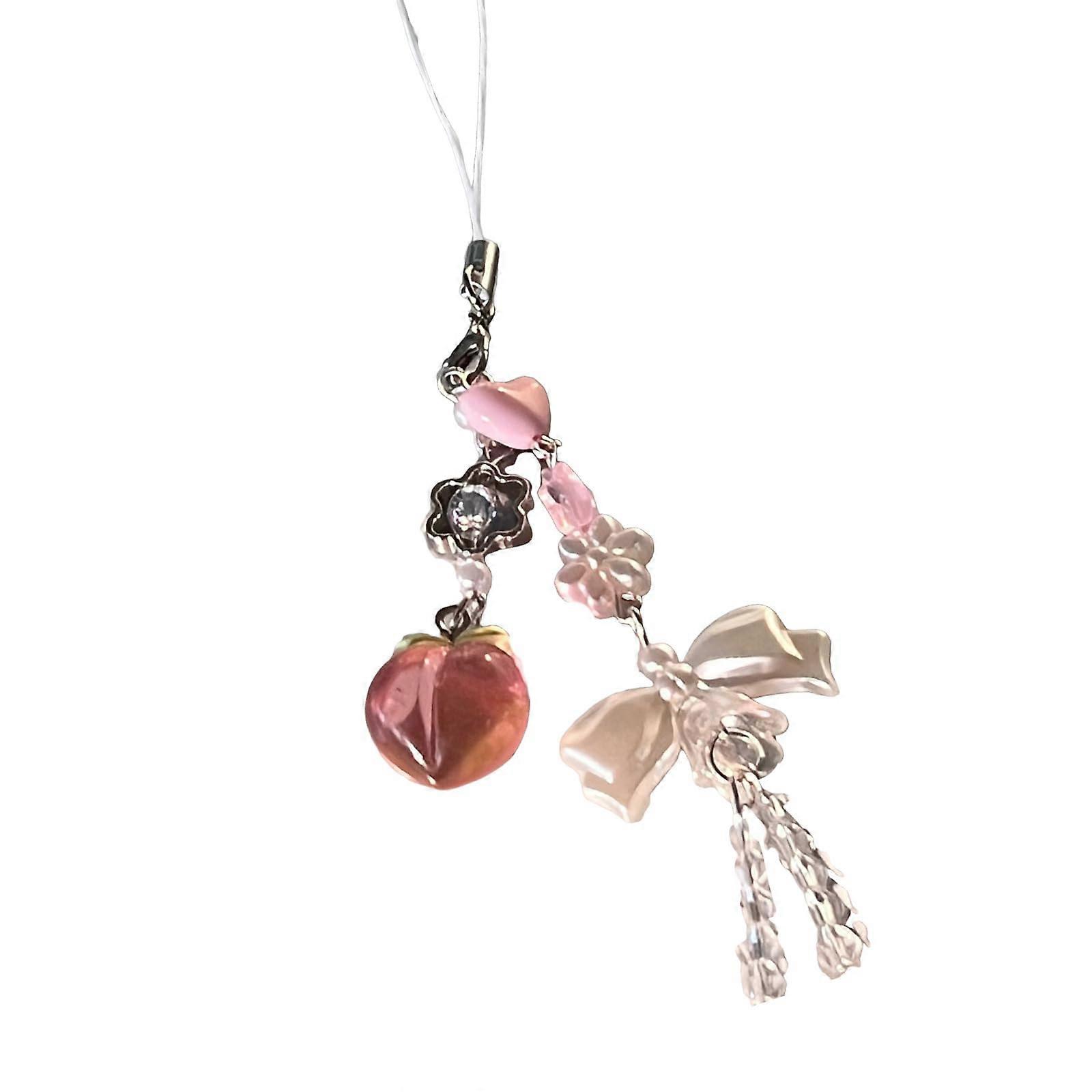 Fashion Jewelry Peach Phone Charm Lanyard, Unique Heart Cell Phone Accessory, Resin Plastic Phone Decoration