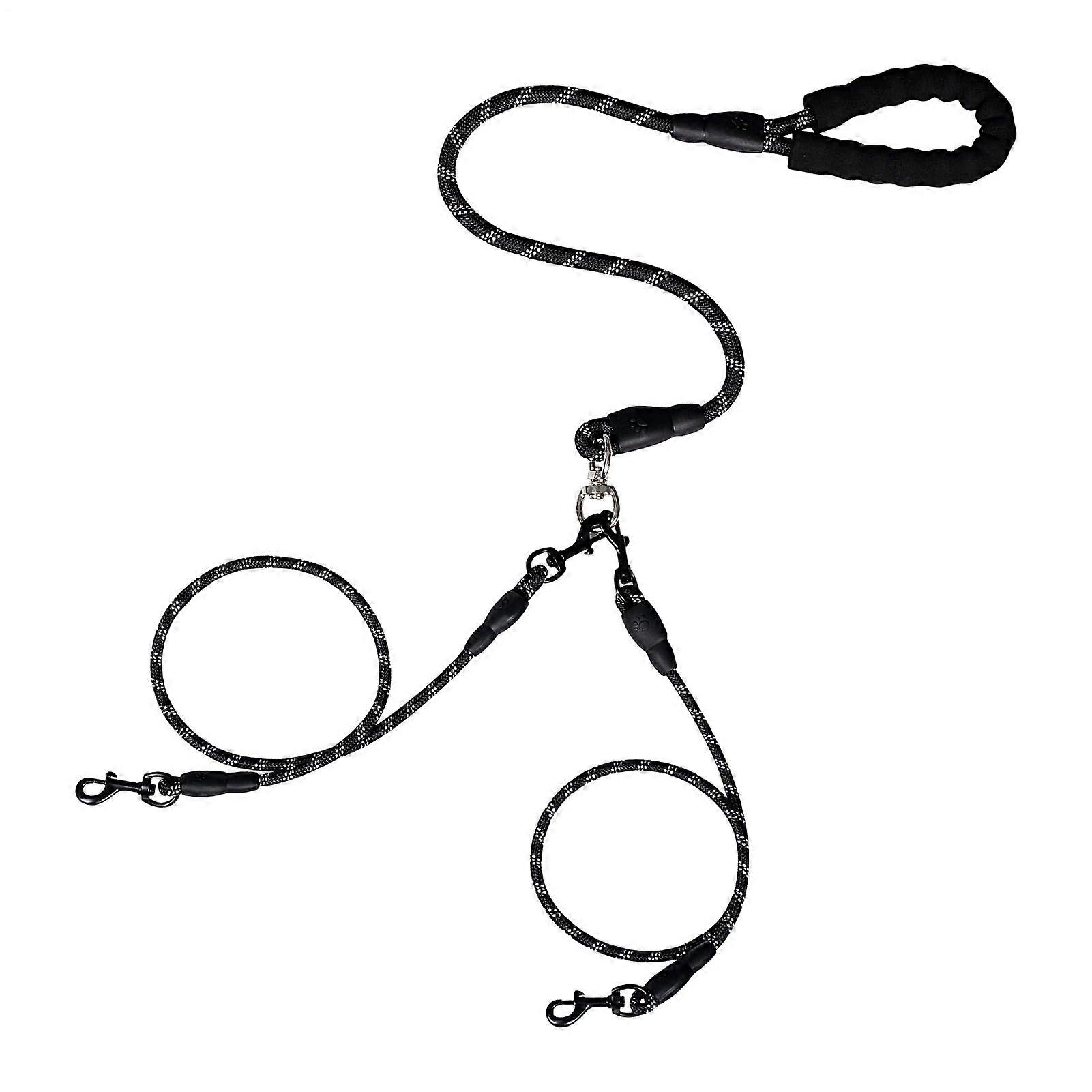 Double Dog Leash  Tangle Dual Leash for Two Dogs, Shock Absorber Bungee, Black, Medium