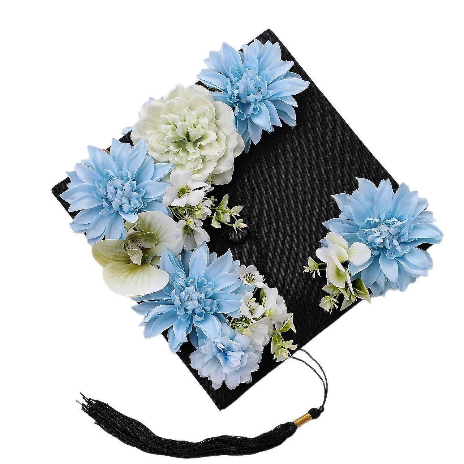 Blue Flower Graduation Cap: College Grad Cap With With Tassel For Adults Grad Photos Prop Classic Square Top Hat For 2025 Graduation Party Decoration