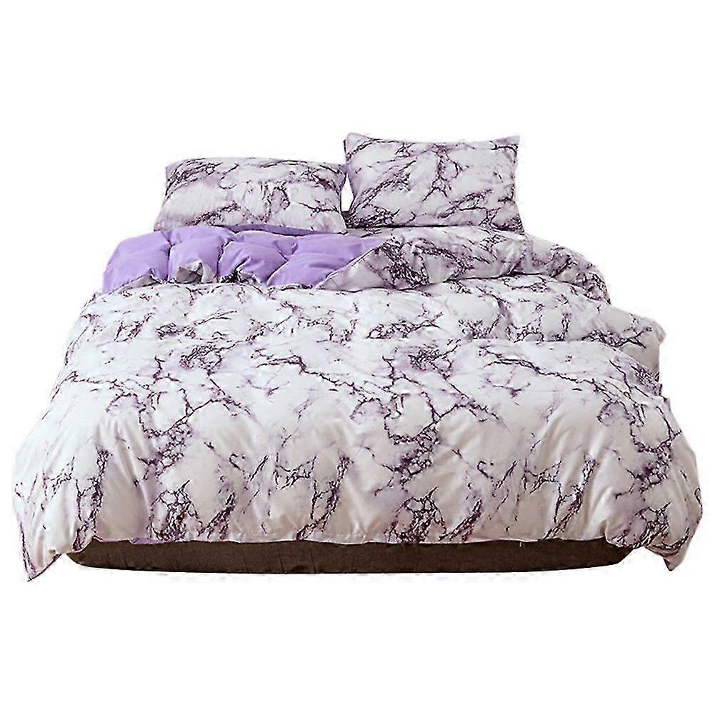 3Pcs Set Polyester Marbled Quilt Cover Pillowcase Bedding Set EU Double Size (Purple) Suitable for Certain Brands