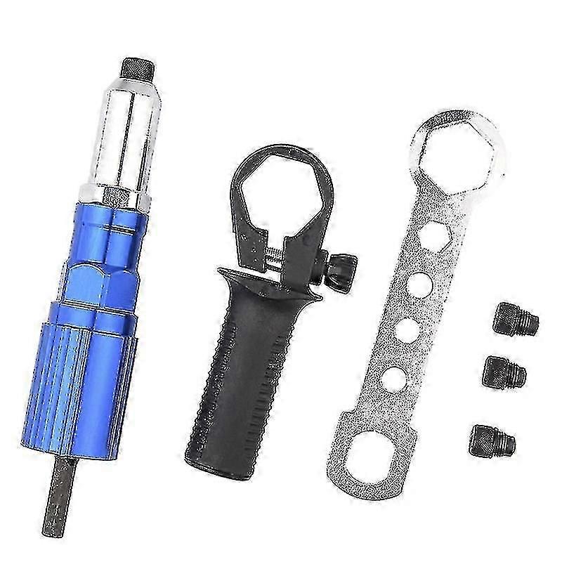Electric Rivet Gun Adapter Kit, Professional Cordless Riveting Drill Adapter for Hand Tools (1 set, blue)