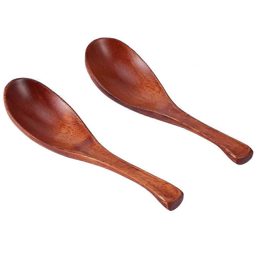 Wooden Soup Spoon Set, Short Handle, 20.3 cm Cooking Utensils, Durable Kitchenware for Serving, Natural Wood Finish, 2 Pieces