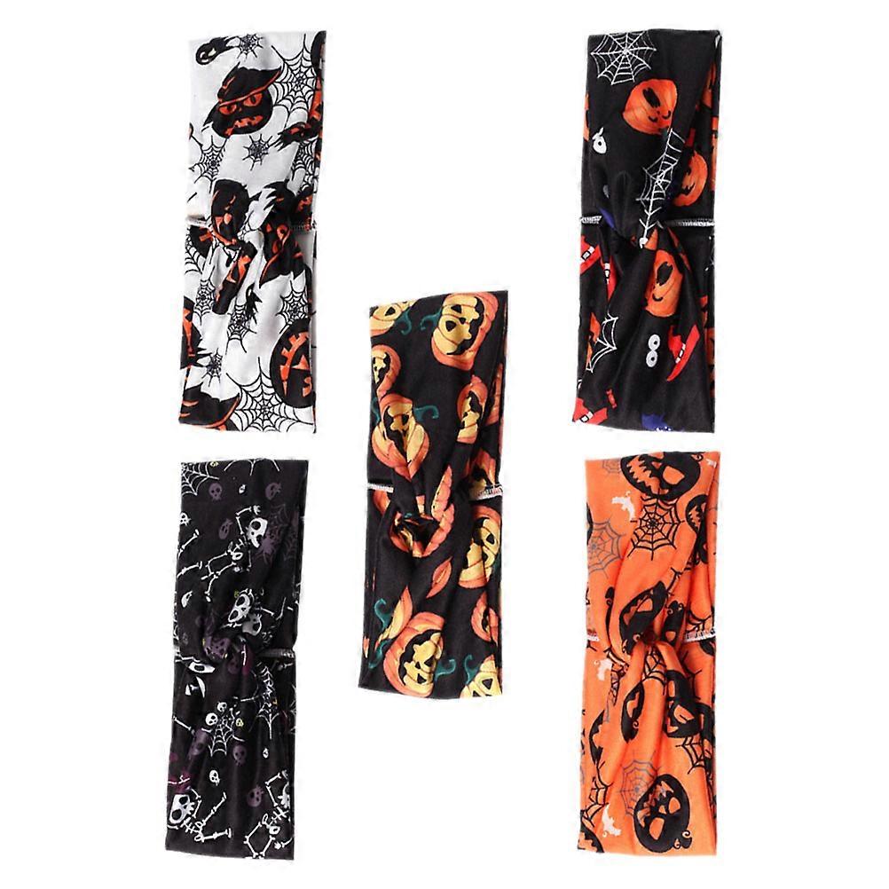 Halloween Elastic Knotted Headbands for Decoration 5Pcs Assorted Color Fabric
