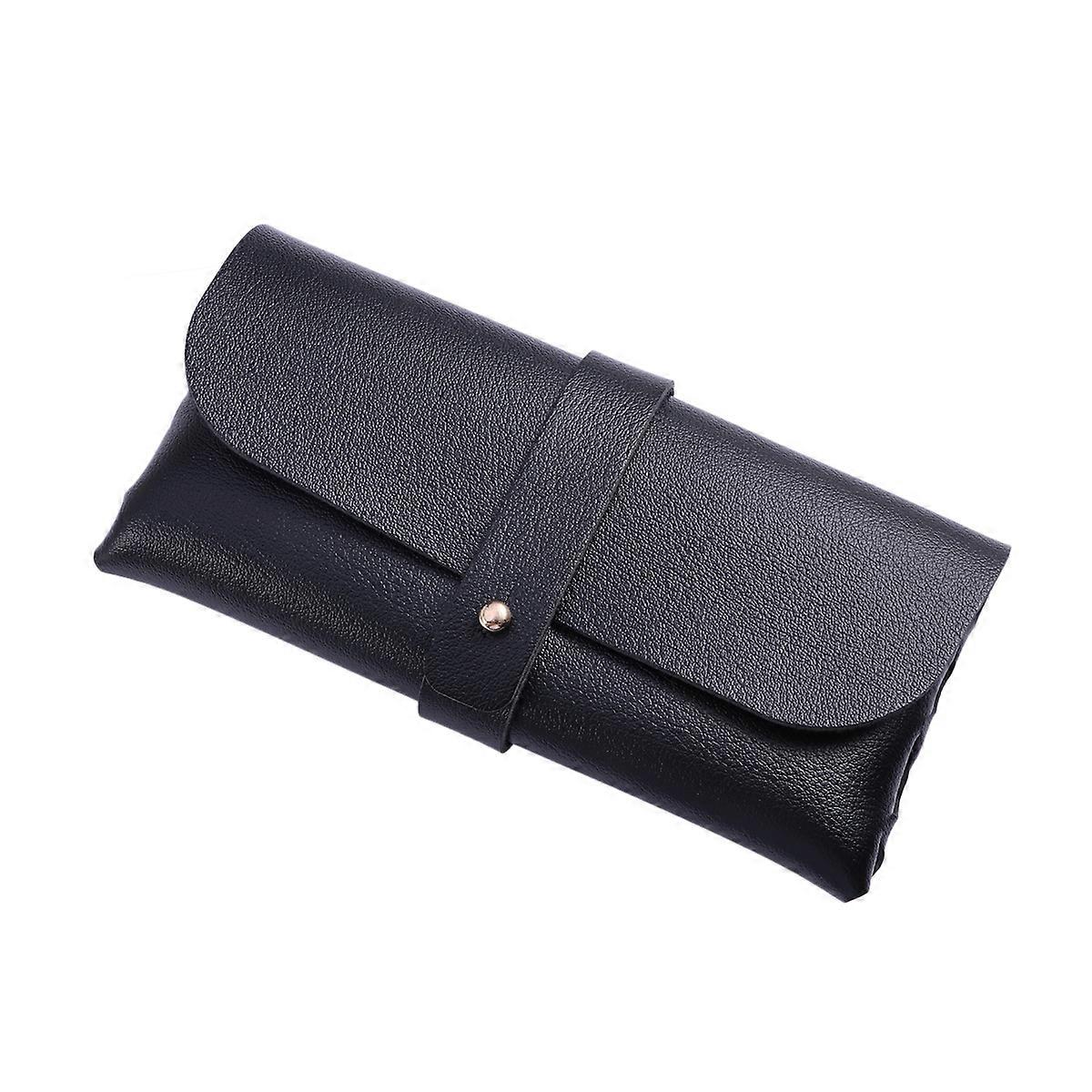Waterproof Eyeglasses Pouch Clamshell Shape Handmade Eyewear Daily Use Black PVC Leather 1Set