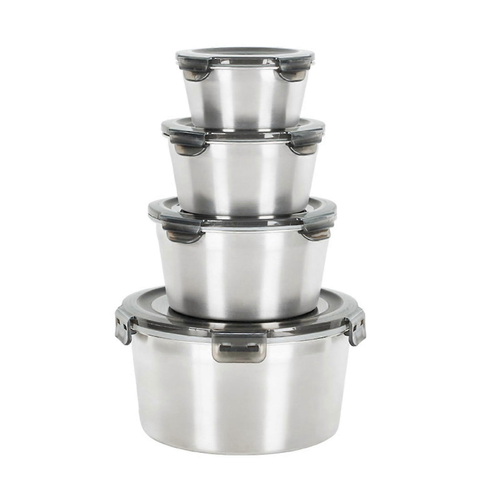 Stainless Steel Food Containers Set Of 4 Round With Lid Leak-Proof Reusable Bento Lunch Box For Snacks And Fruit