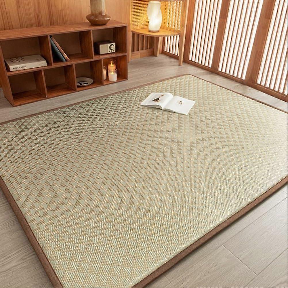 Foldable Japanese Tatami Mattress, Natural Rattan Floor Mat, NonSlip, Breathable, for Yoga, Meditation, and Sleeping (90x200cm/35x79inch)