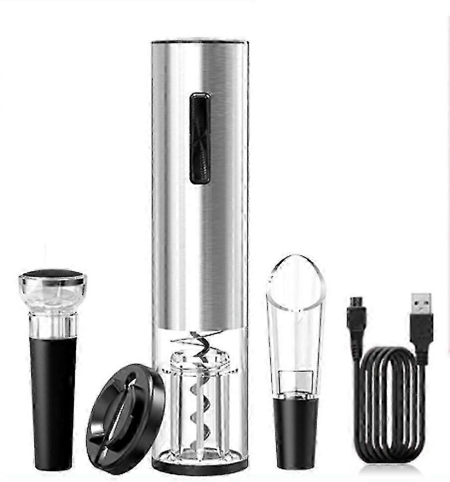 電気ワインオープナーステンレス鋼ワインコルク栓抜きコルク栓抜き注ぎ口真空ワインストッパーホイルカッター(黒)(4個入り)-イヴァン