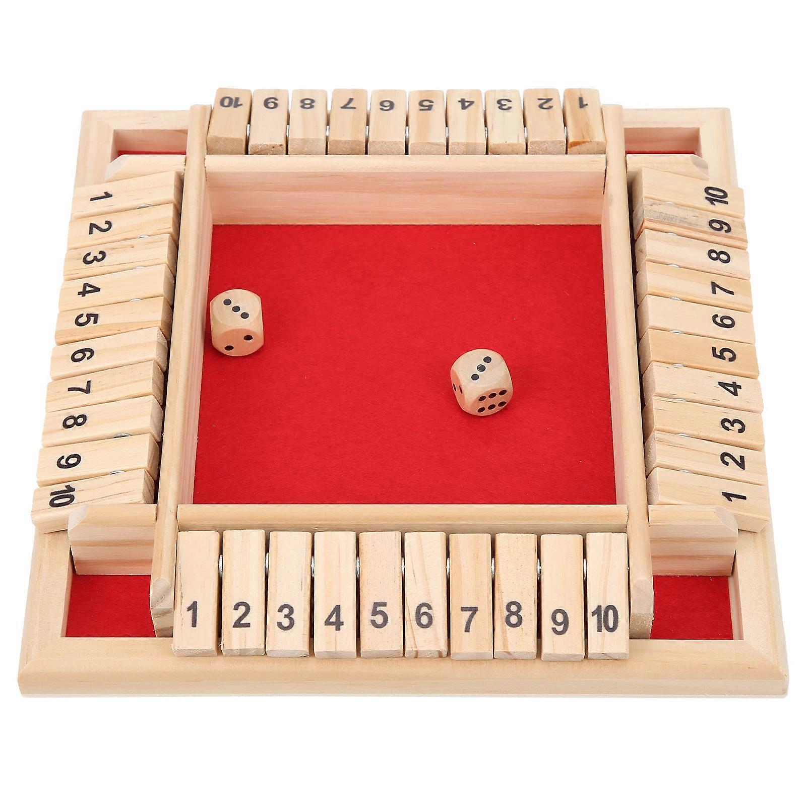 Wooden Shut the Box Dice Game 4 Sided 10 Numbers Board Tabletop Pub Game for Kids Adults