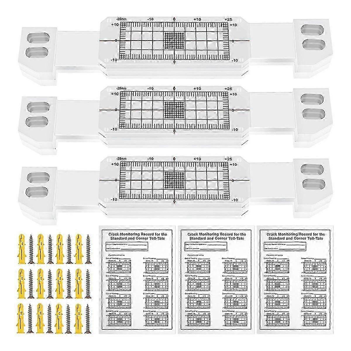 3 Pcs Crack Monitoring Record, Acrylic Corner Tell-Tale Monitor,Tell-Tale Crack Monitoring Device,Mas shown SZRH A-D