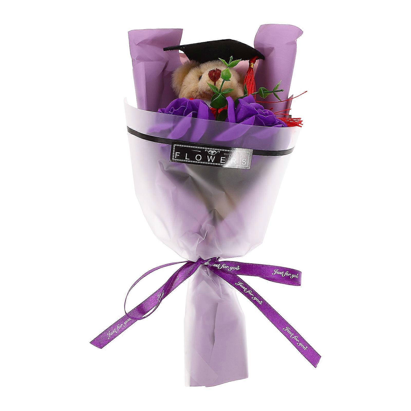 Artificial Flower Bouquet Sophisticated Design Graduates Parties Decoration Bear Shape 1Set