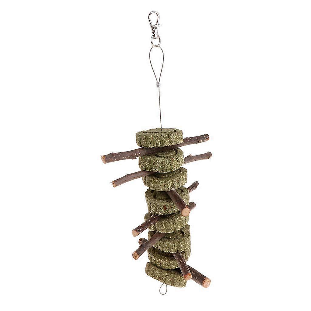 Chewing Grass Tree Branch Toy for Hamsters Chinchillas Gerbils Guinea Pigs - Natural Wood and Grass Cake Activity
