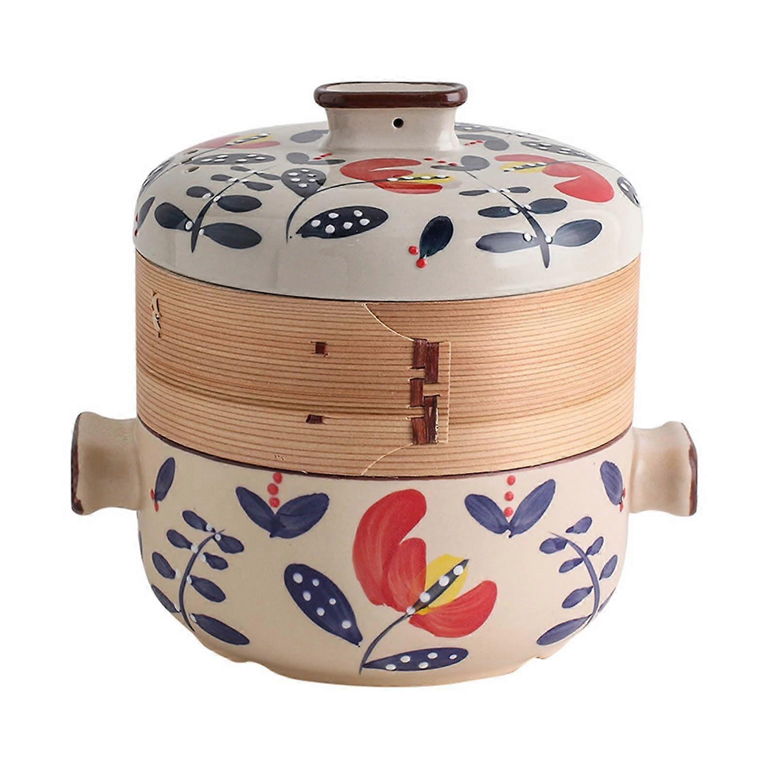Soup Pot, 2.5 L Ceramic Casserole with Handle, Enamel Steamer, Vintage Stock Pot, Blue Cooking Pot, Household Kitchen Cookware