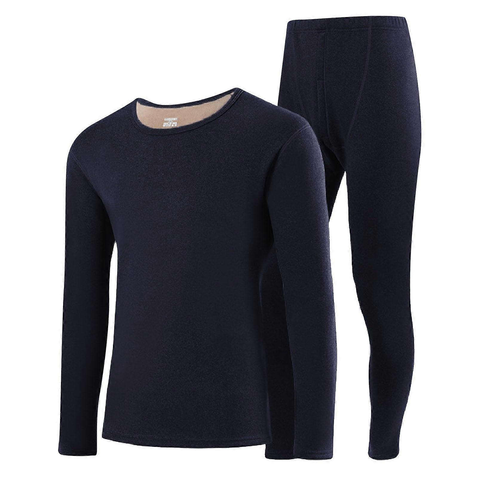 Thermal Underwear Men's Ski Thermo Set Soft Warm Leggings Functional Base Layer U-Cut Long Sleeve 3XL Navy Blue