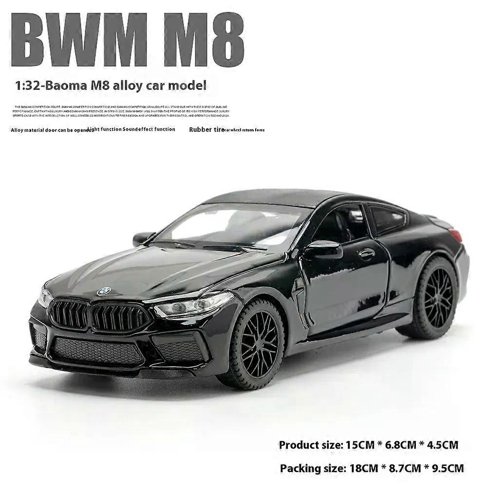 1:32 طراز سيارة BMW M8 Alloy ، الصوت والضوء ، حركة الربيع الخلفي ، لعبة غرفة ألعاب الأطفال وعنصر جامع