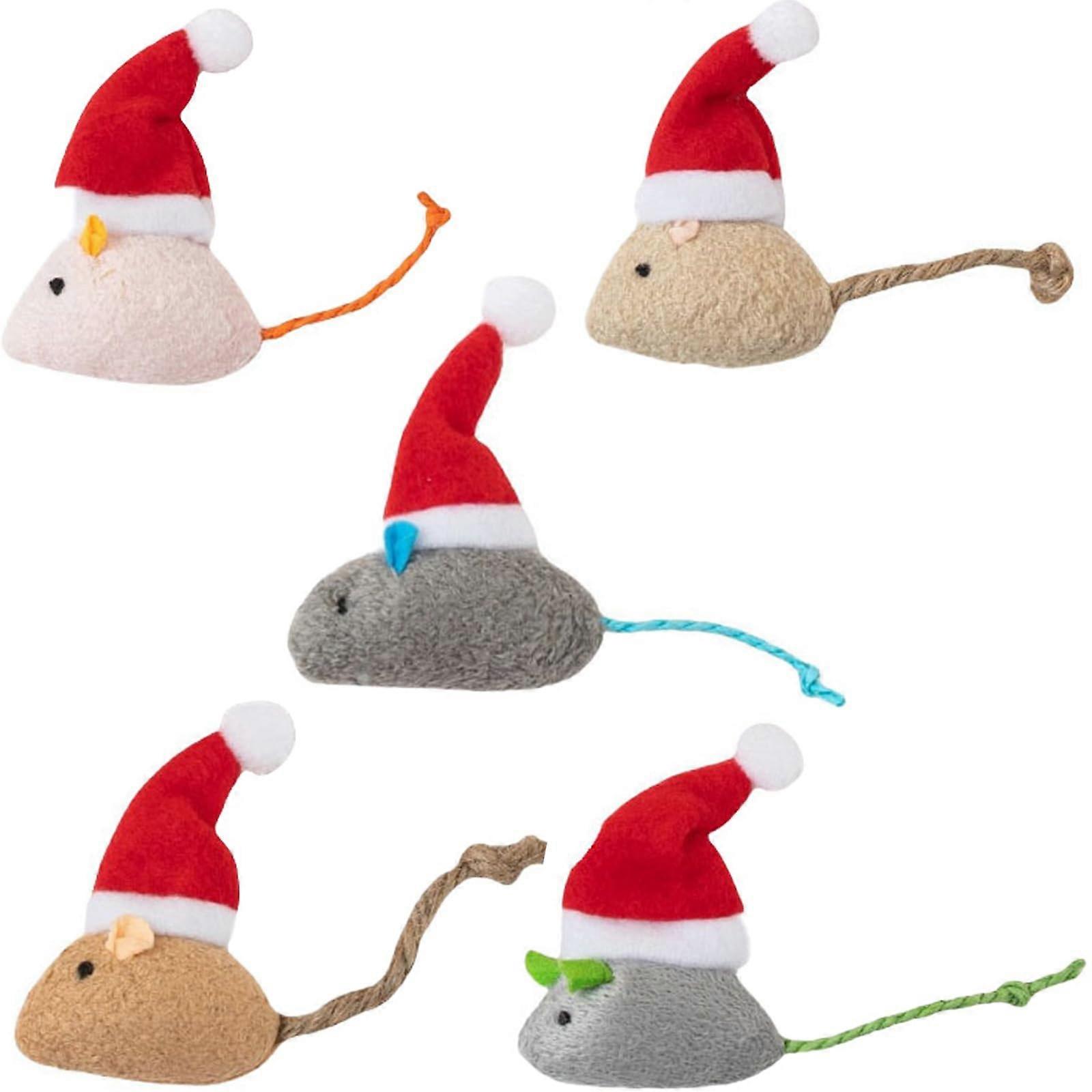 Small Mice Cat Toy Stuffed Mini Chew Toy with Catnip and Santa Hat, 3.9 Inch Size, Pack of 5 for Cats