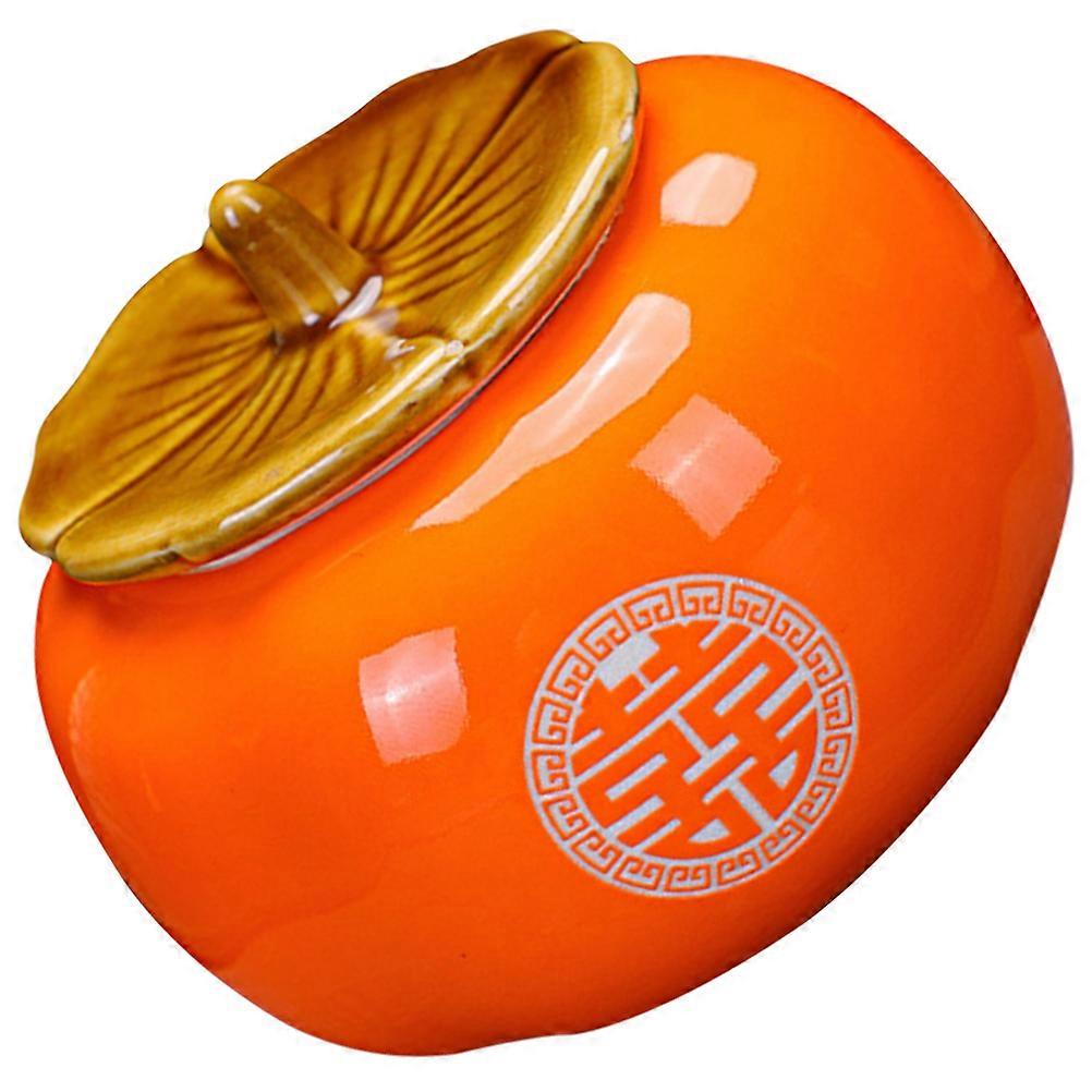 Ceramic Tea Jar Loose Tea Canister Adorable Persimmon Canister Sealed Candy Jar