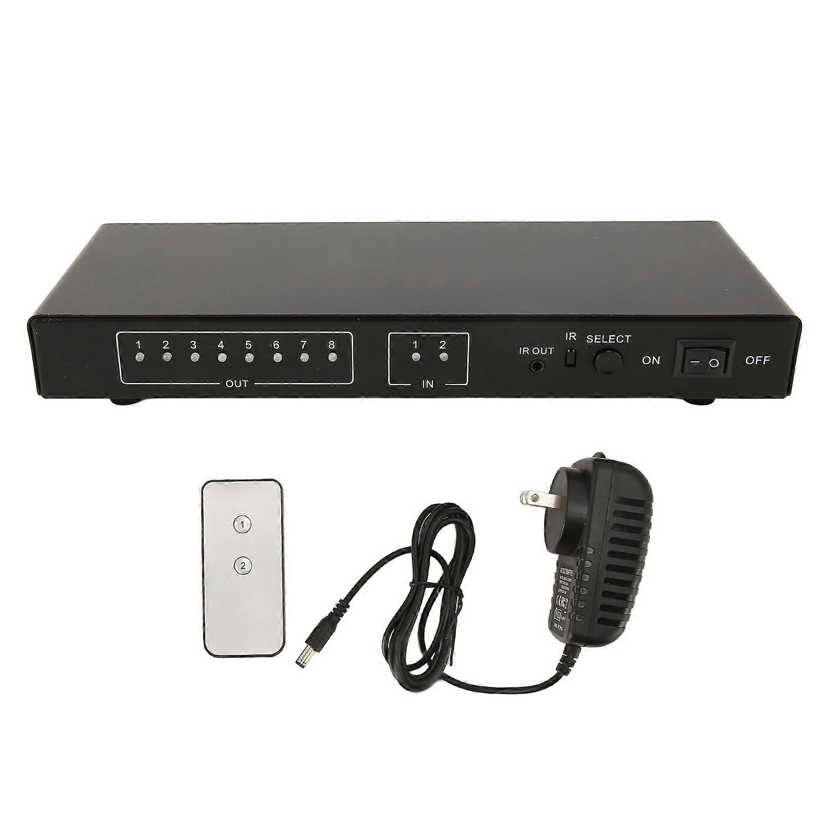 2 in 8 Out 4K 60Hz HD Multimedia Interface Splitter with Remote, US Plug, HDCP Support