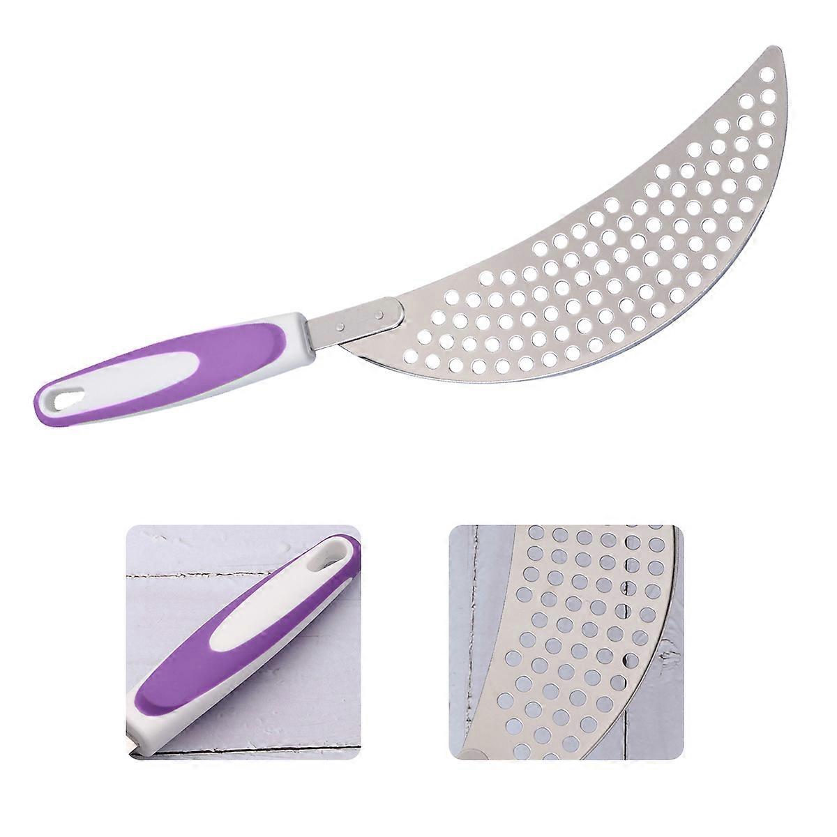 Stainless Steel Pot Drainer with Plastic Handle Purple, Hanging Design, Fits Pots, Practical Kitchen Tool for Pasta and Rice Straining