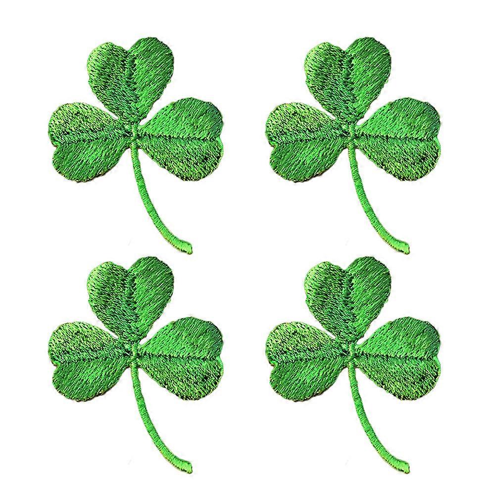 Green Four Leaf Embroidery Patches Iron On Rayon Cloth Paste for Clothes DIY Accessories 4 pcs
