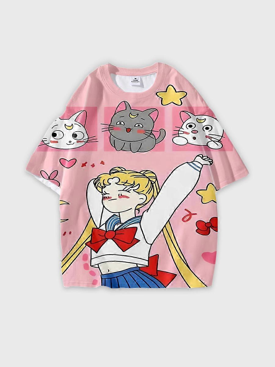 T-shirt round neck Role Pattern loose short sleeve D2370