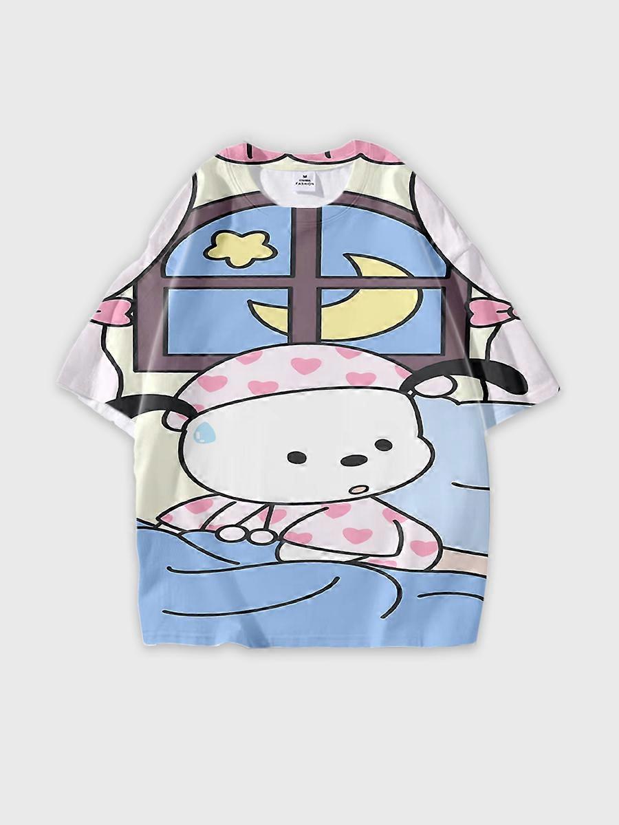 T-shirt round neck Cartoon Pattern loose short sleeve D1952