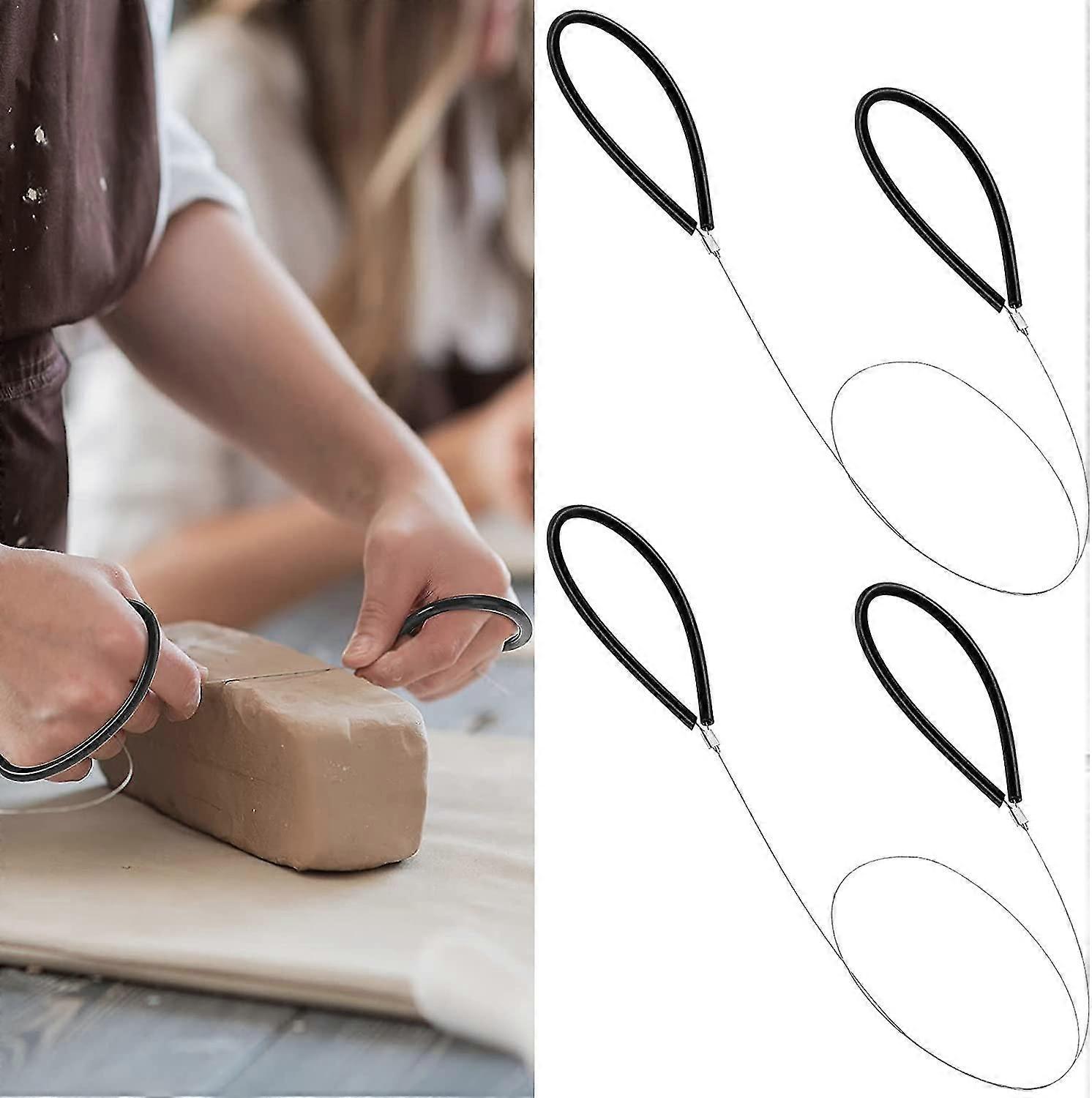 2 Pieces Clay Cutters Wire Clay Mud Cutting Wire Pottery Wire Cutting Tools with Black Rubber Handle for Pottery Wheel and Clay Ceramic Making