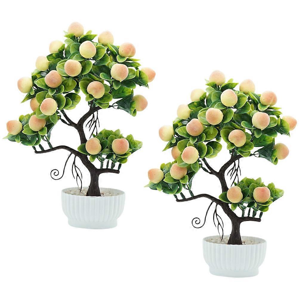 2Set Simulation Peach Tree Desktop Faux Bonsai for Decor Office Spaces