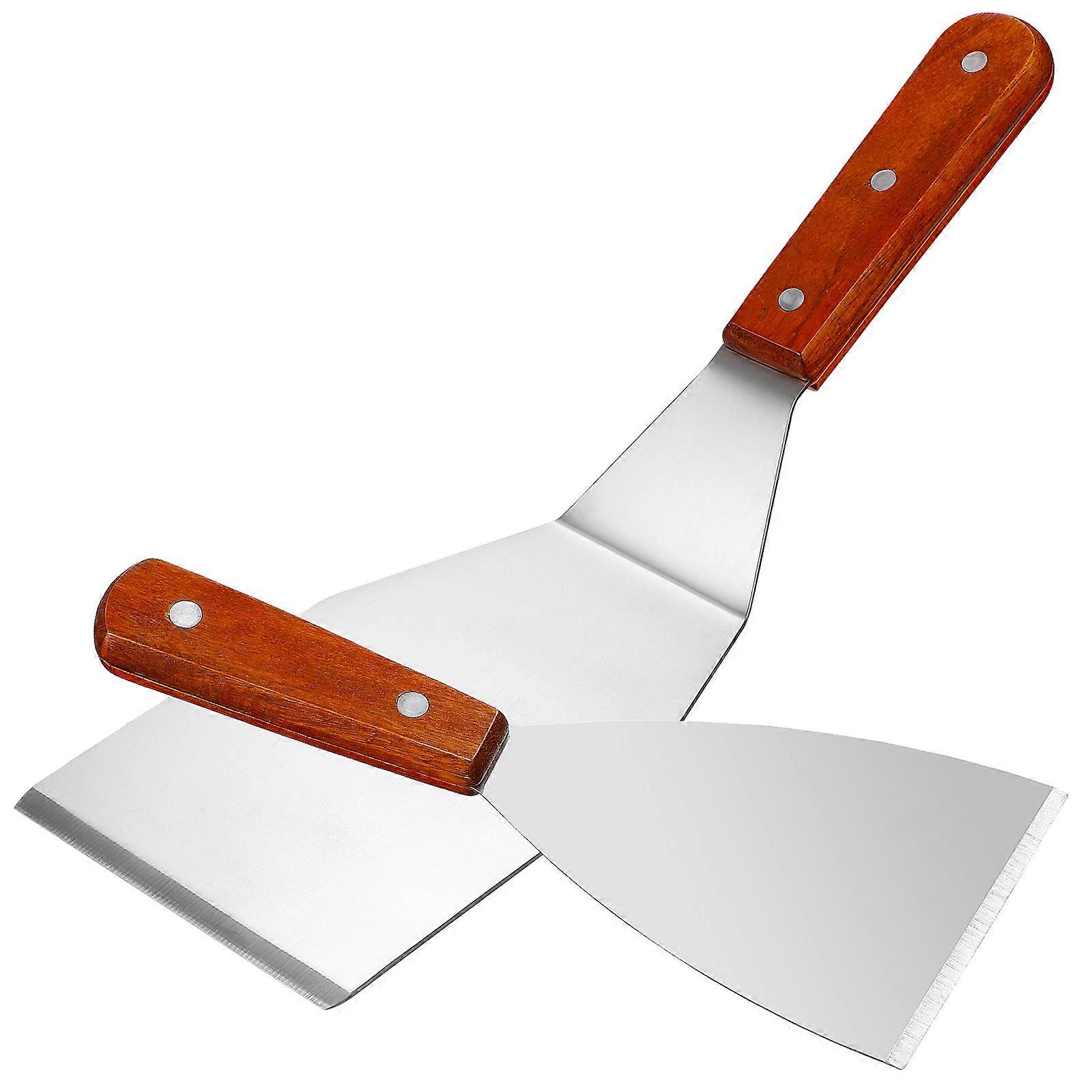 Wood and Stainless Steel Spatulas Set of 2 Reliable Easy to Clean for Kitchen Use Assorted