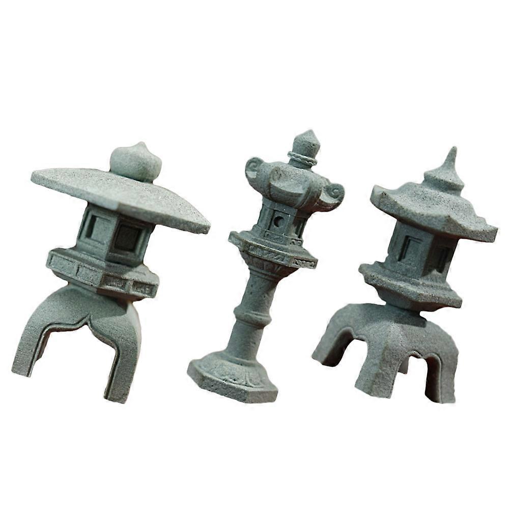 Zen Style Pavilion Adornment 3Pcs Tiny Pavilion Garden Decoration Floral Arrangement 6.50X2.50X2.50cm Nitchun Lantern