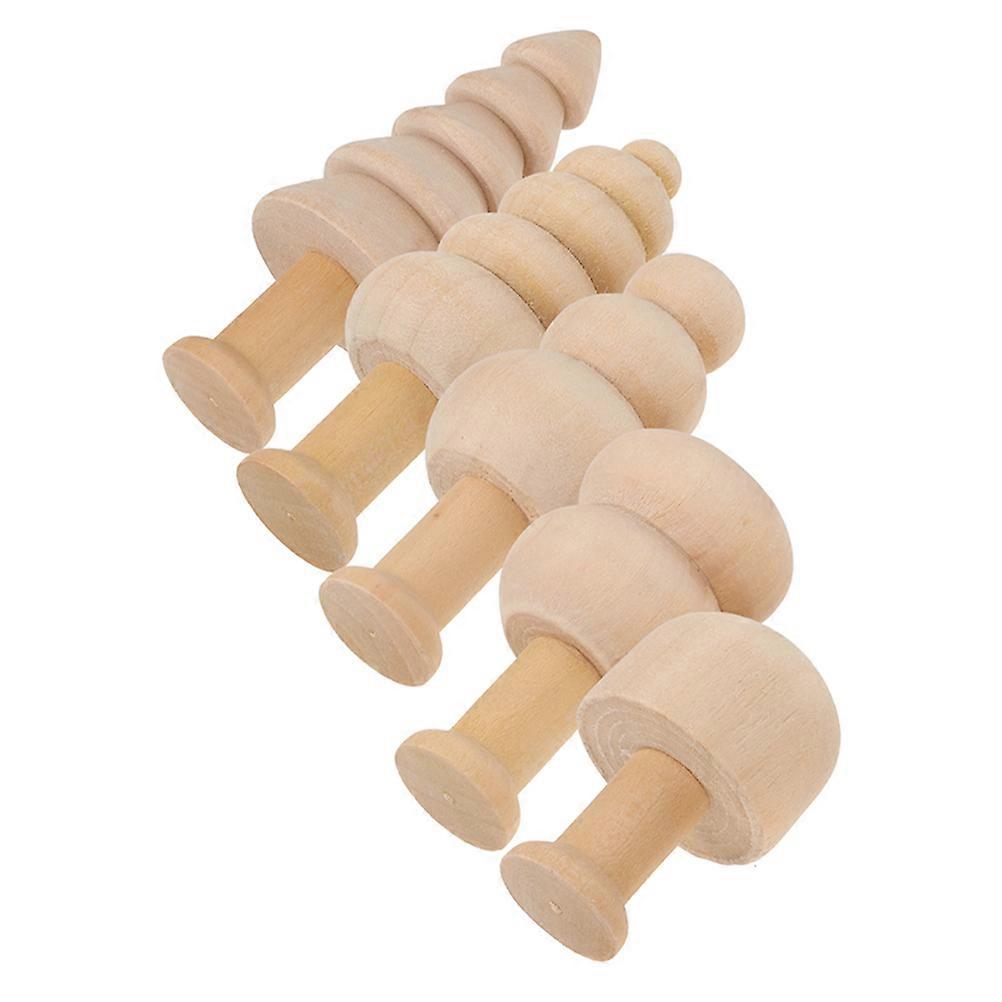 5 Pieces Unfinished Wooden Peg Dolls and Trees for Kids DIY Crafts Paint Art Supplies Natural Ivory