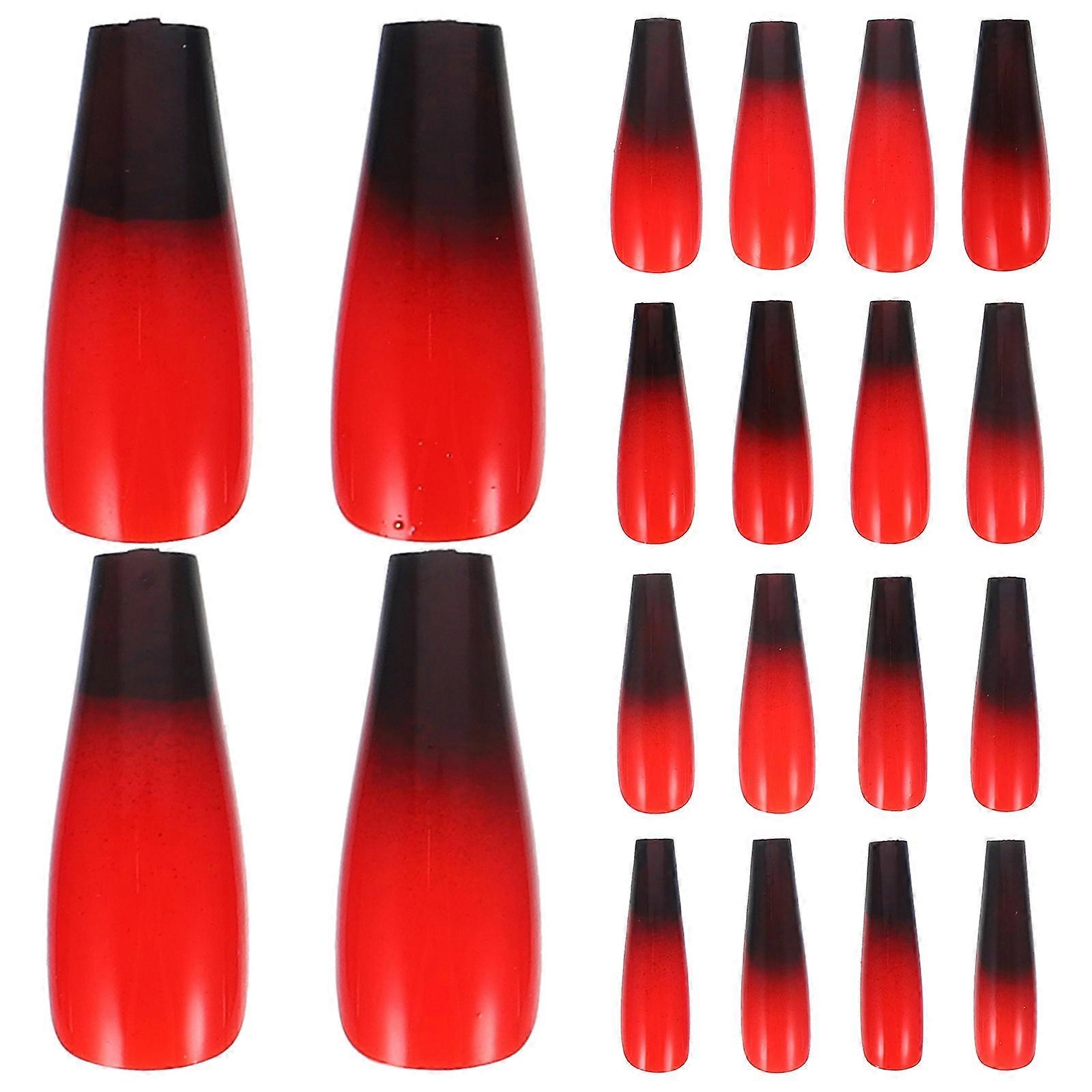 Fake Nails Gradient Color Black Red Matte Ballerina False Nails 2Sets