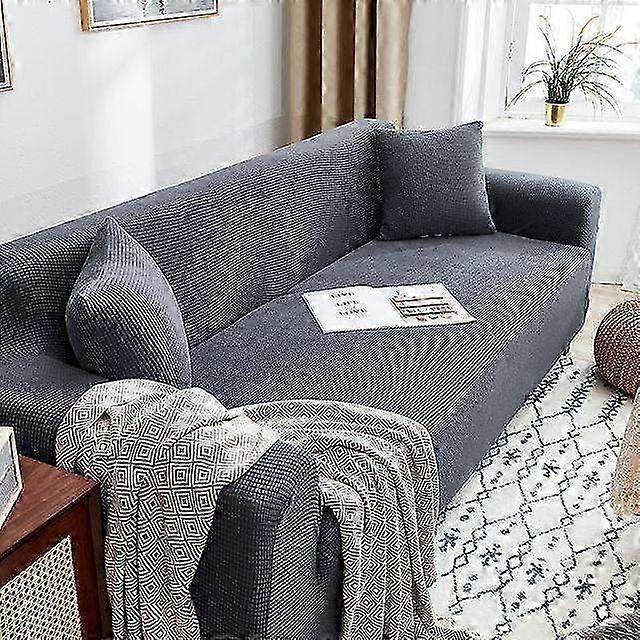 Fully Wrapped Elastic Sofa Cover in Solid Color - Thick Corn Fleece Universal Cushion for Living Room & Corner Seating, Four Seasons Use