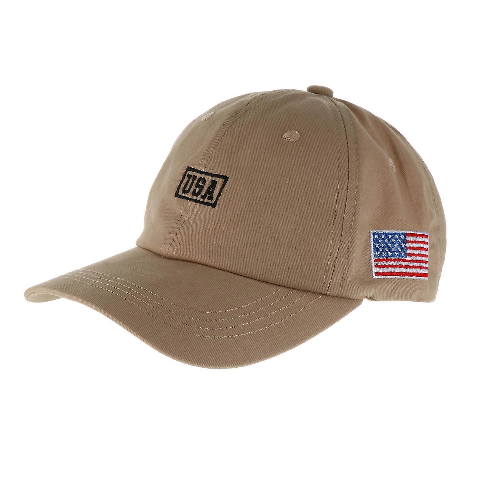 Adjustable Baseball Cap Featuring American Flag Design For Daily Life In Khaki Color With UV Protection 1Pcs