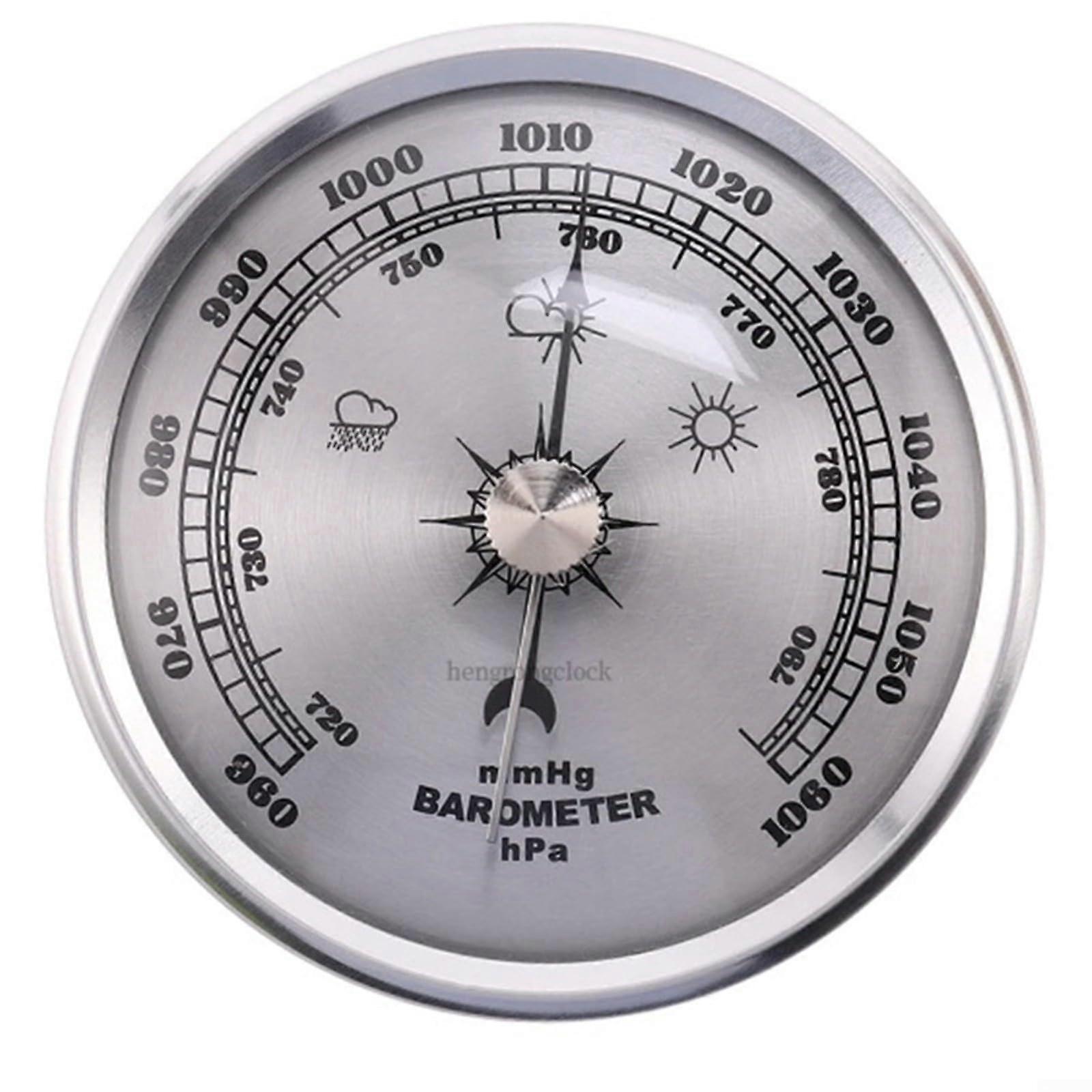 70 mm Metal Barometer Clock, Gold/Silver, Analog Weather Station, Battery, Mechanical Design (Silver)