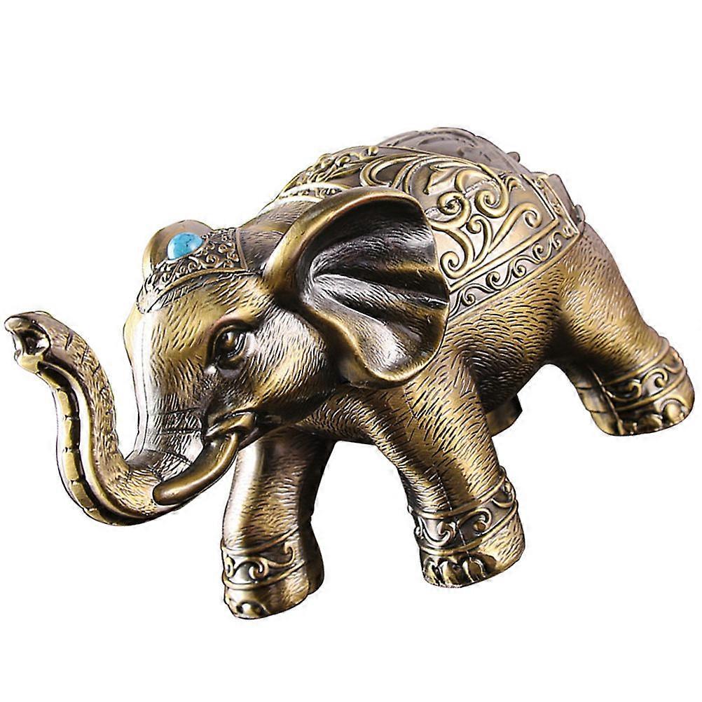 Golden Alloy Elephant Ashtray for Storage Use Windproof and with Stable Bottom 6.5 Inches