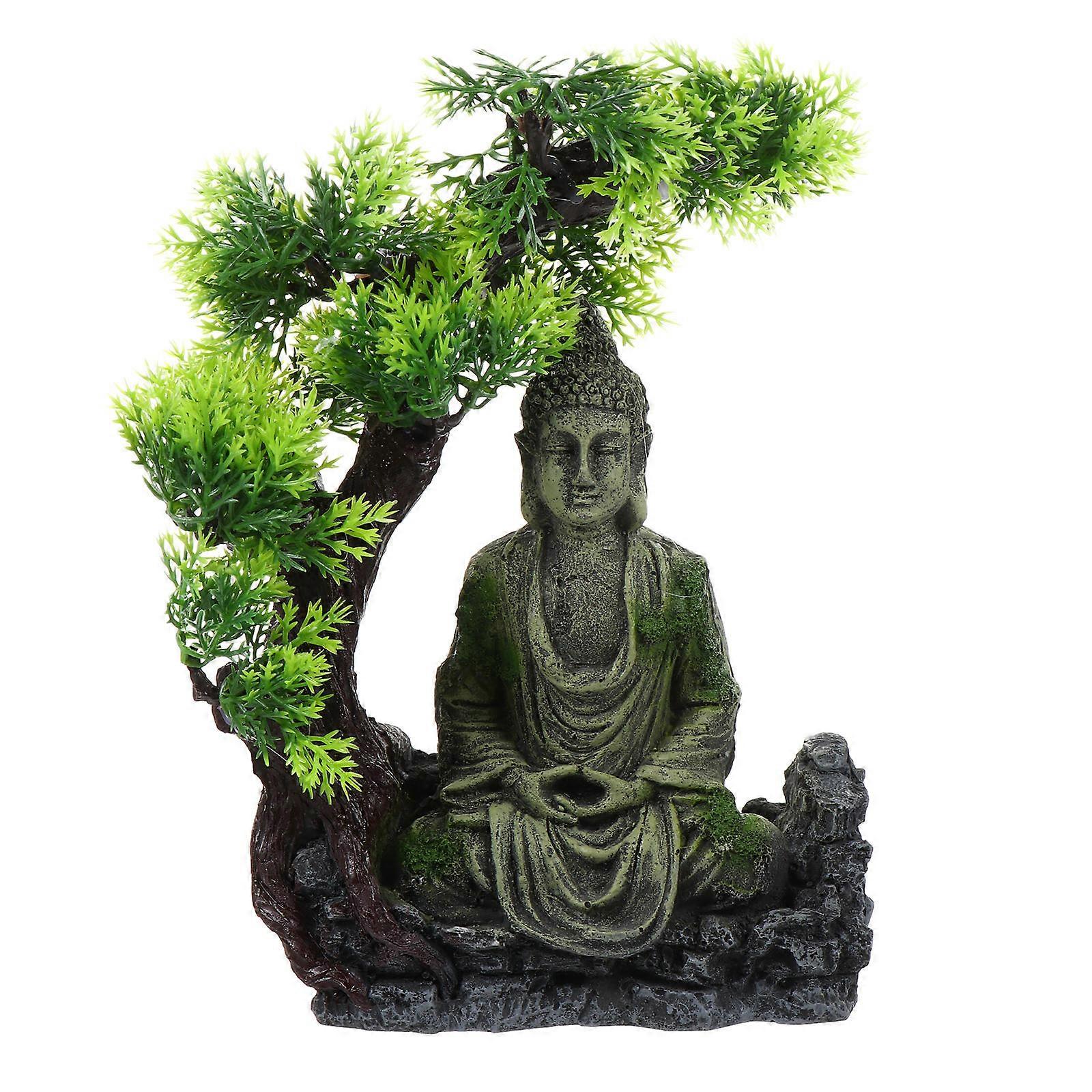 Green Aquarium Buddha Statue Ornamental Decor 18X10X23CM Suitable for Enhancing Fish Tank Aesthetics 1Set