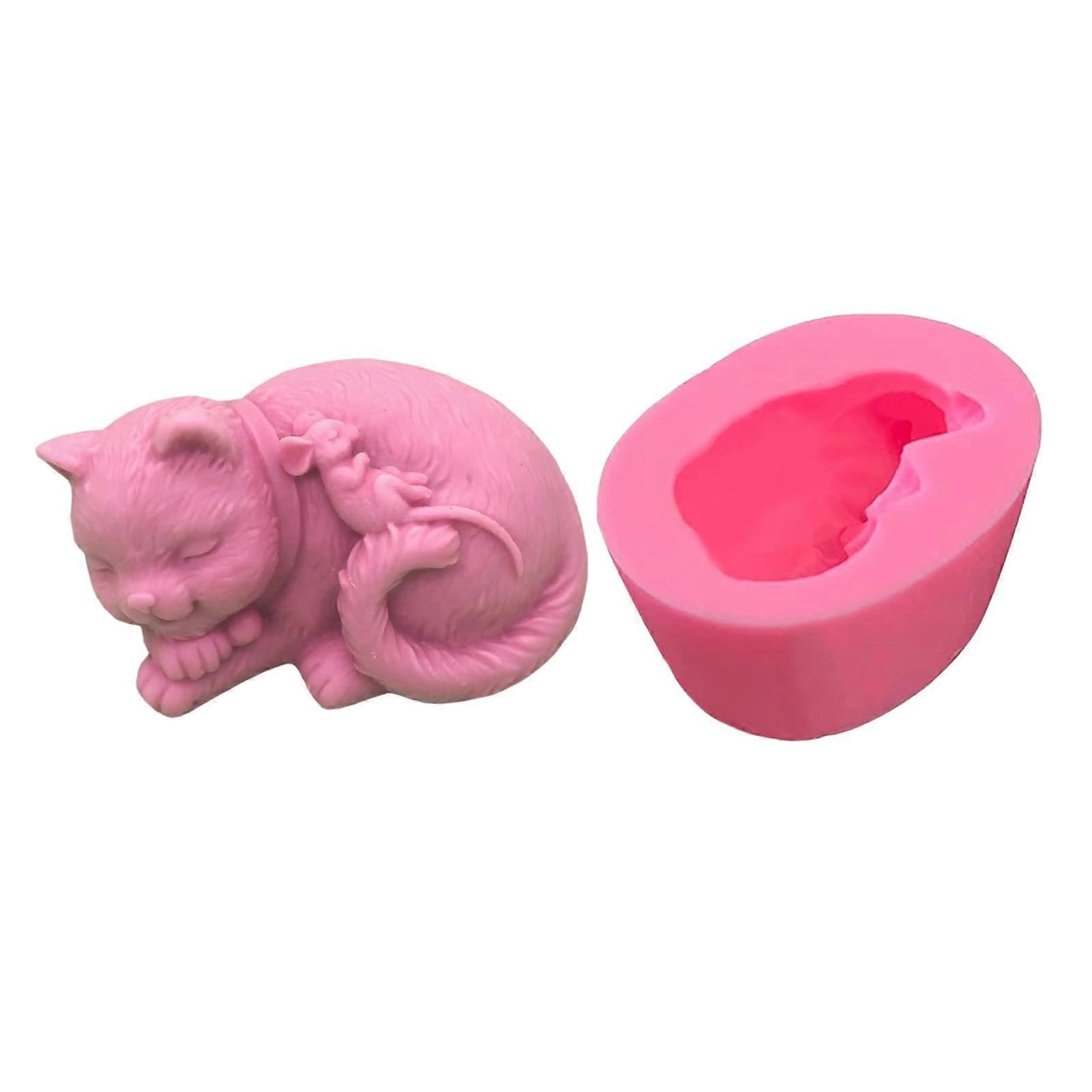 3D睡猫模具硅胶睡猫老鼠肥皂模具宠物猫口香糖巧克力蛋糕模具3D小猫硅胶模具