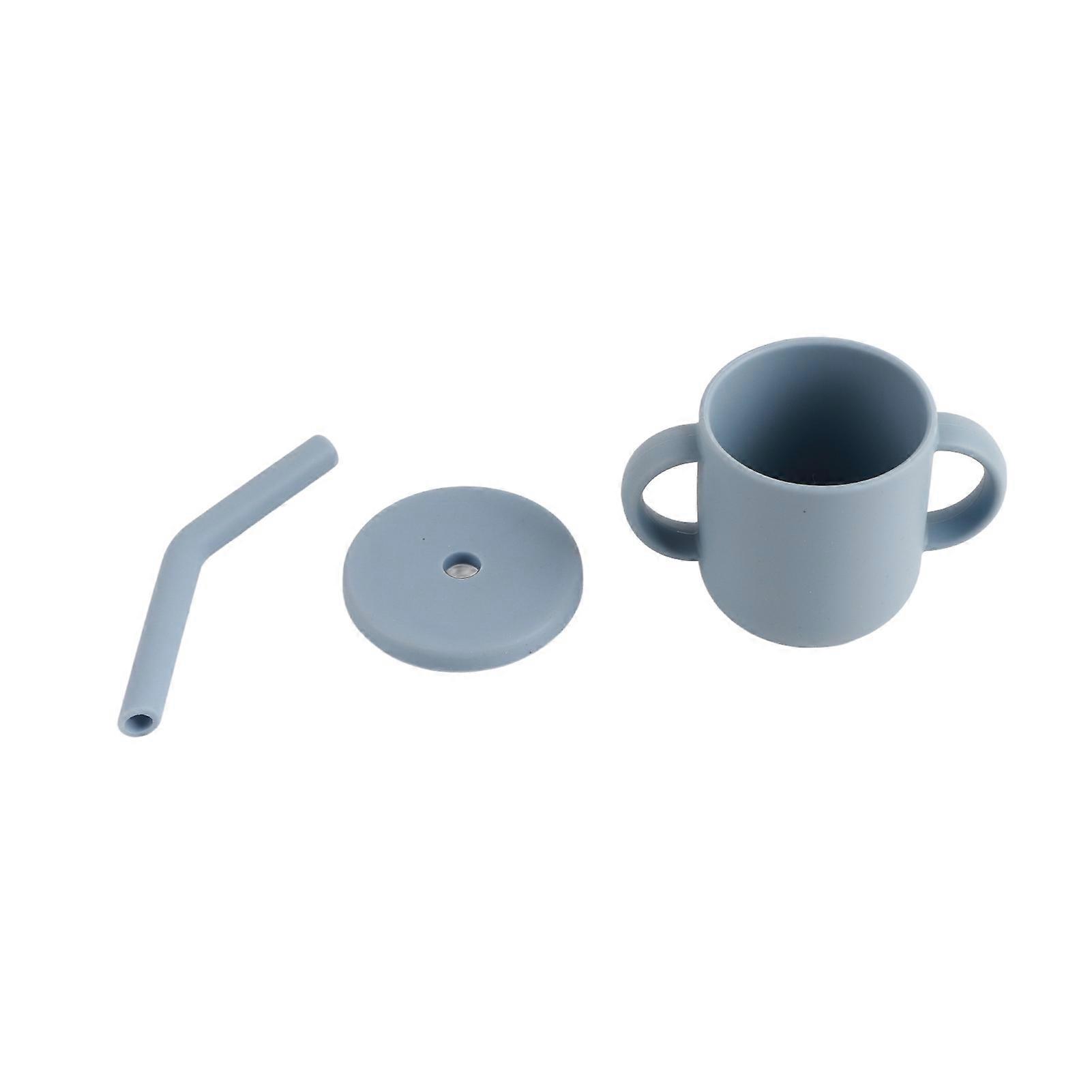 Silicone Toddler Cup with Handle Unbreakable Easy Clean Straw Baby Cup for 6 Months and Up Blue