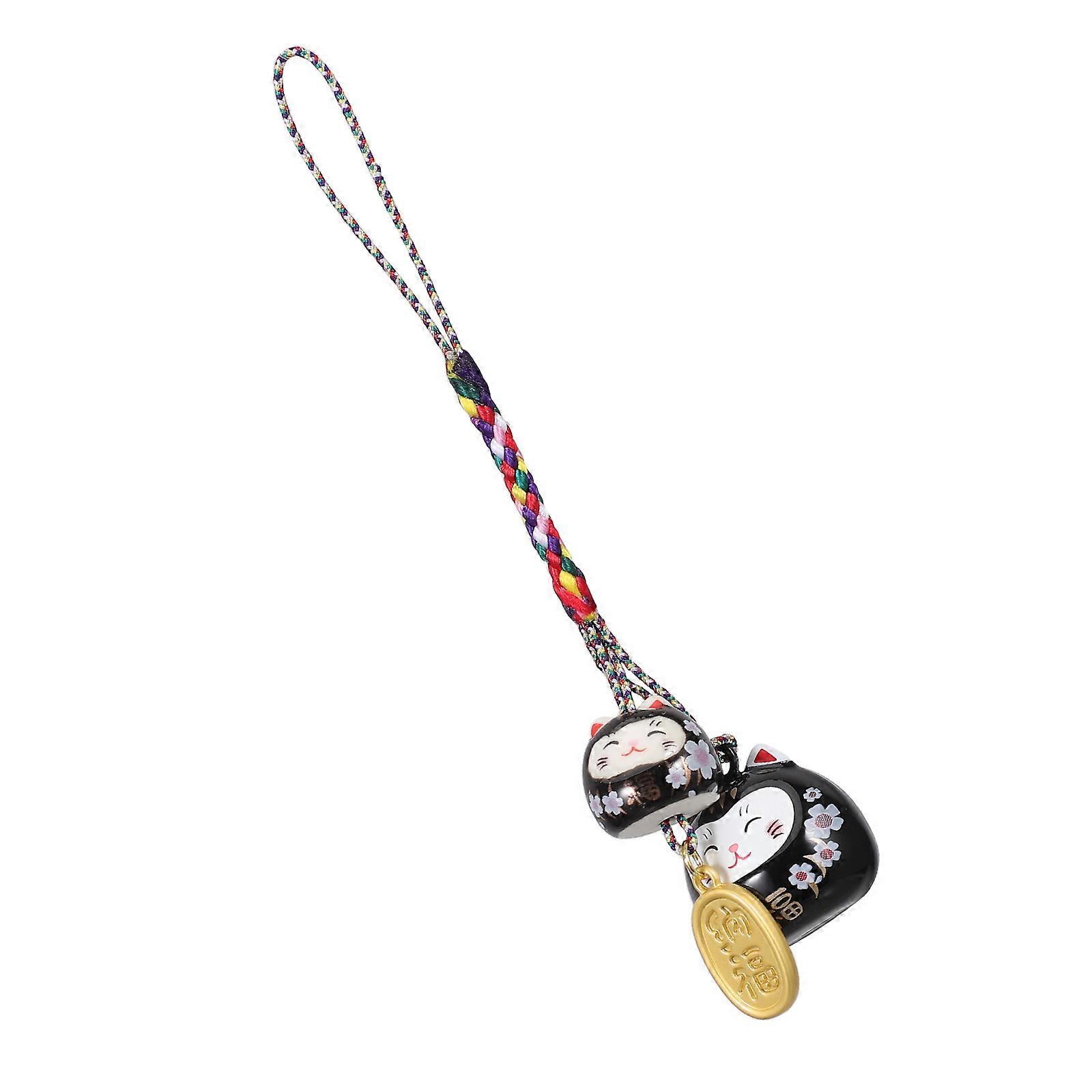 Funny Cat Pendant Japanese Luck Cat Bag Decor Ceramic Material 1Pack