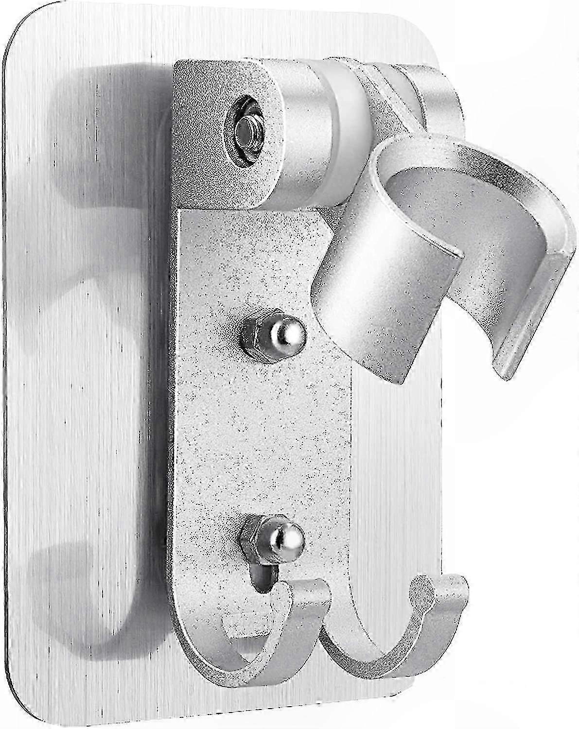 Adjustable Handheld Shower Mount with Hooks, Strong Adhesive Wall Bracket for Shower Head Storage