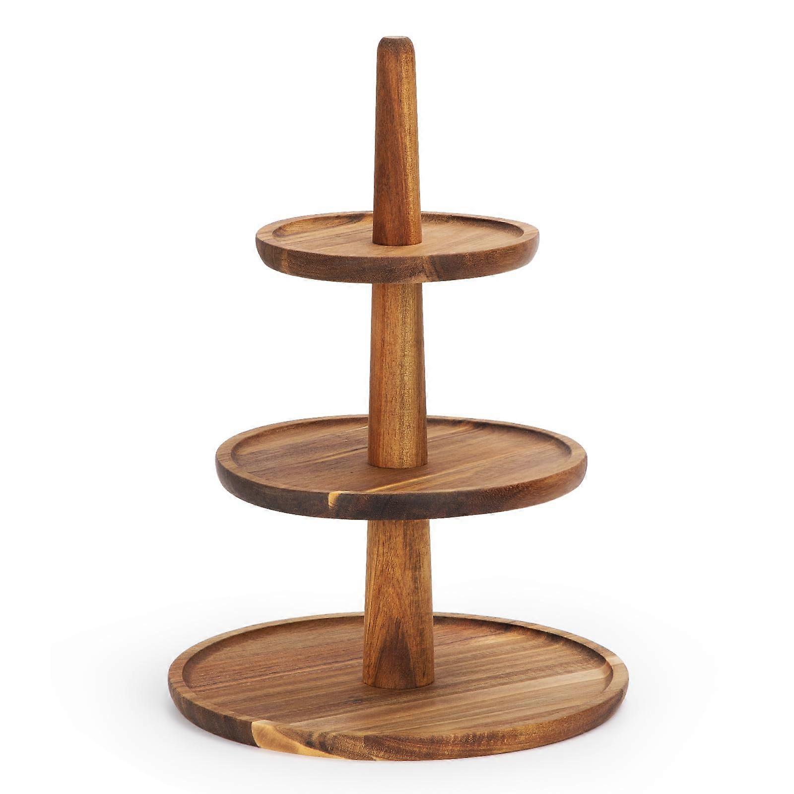 Wooden Cake Stand Tower Serving Stand with Acacia Wood Handle 3 Levels