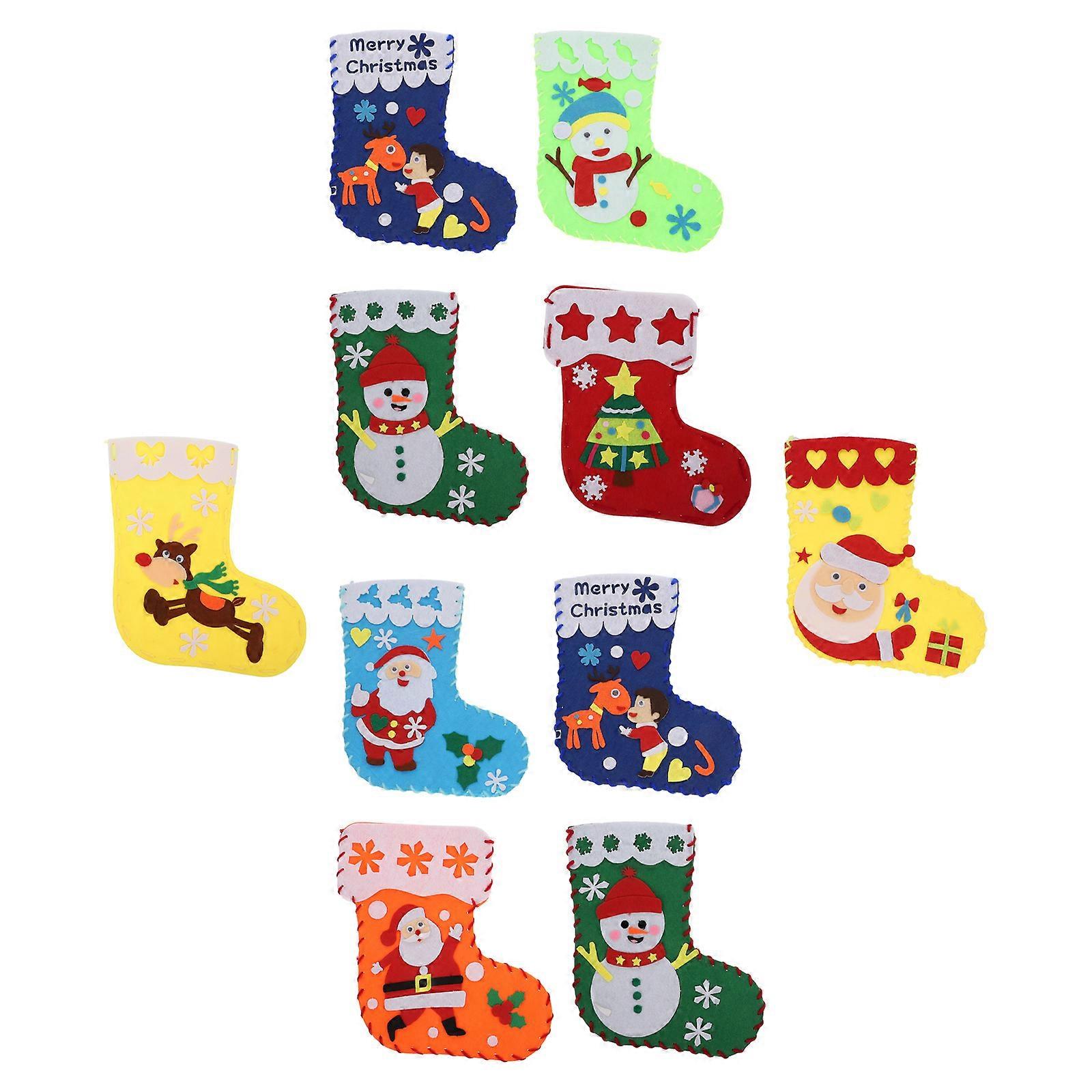 Children's DIY Christmas Sock Bag Kit Assorted Color 10 Sets Handmade Gift Educational Tool