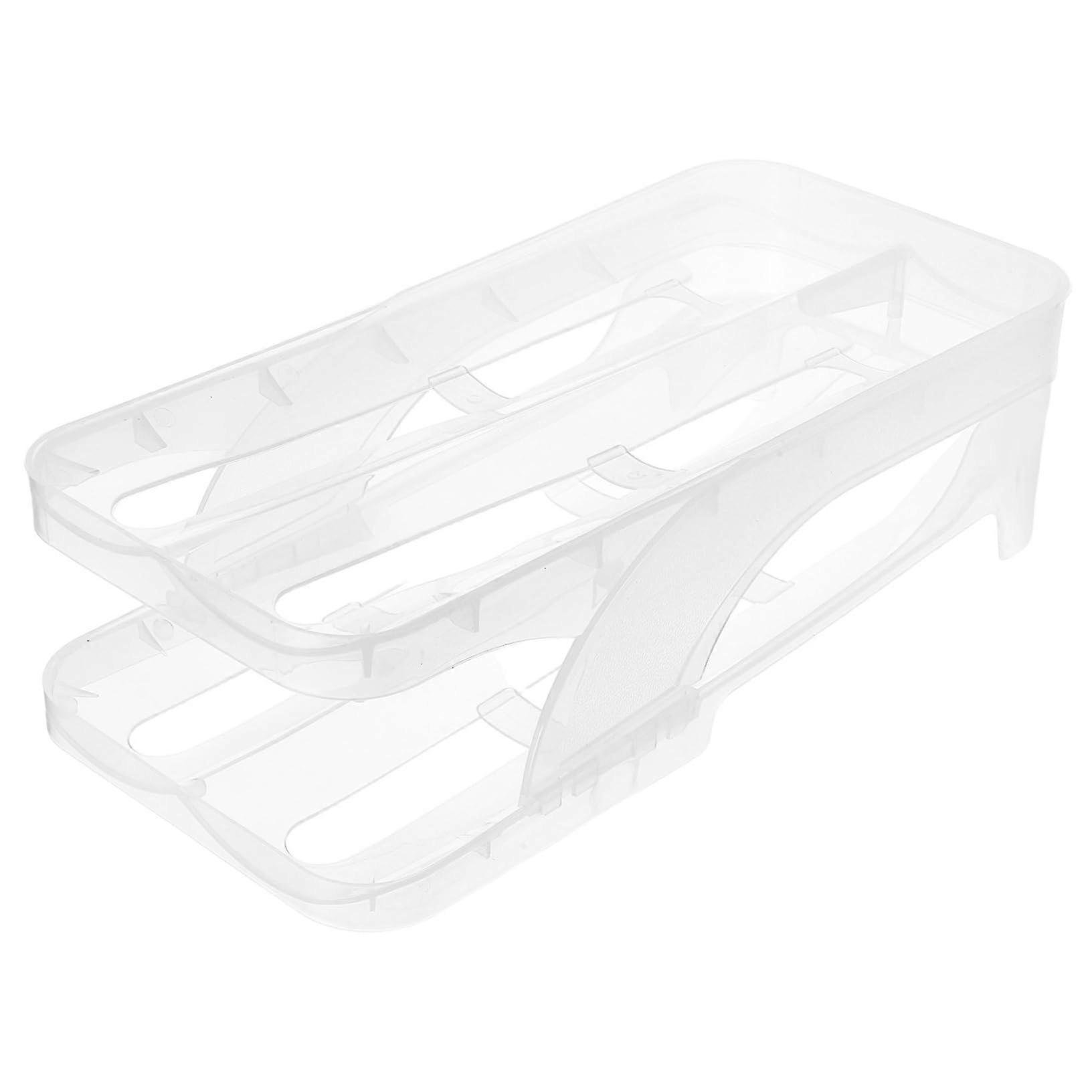 Refrigerator Egg Holder With Automatic Dispensing, Clear Plastic, Sturdy Fridge Organizer