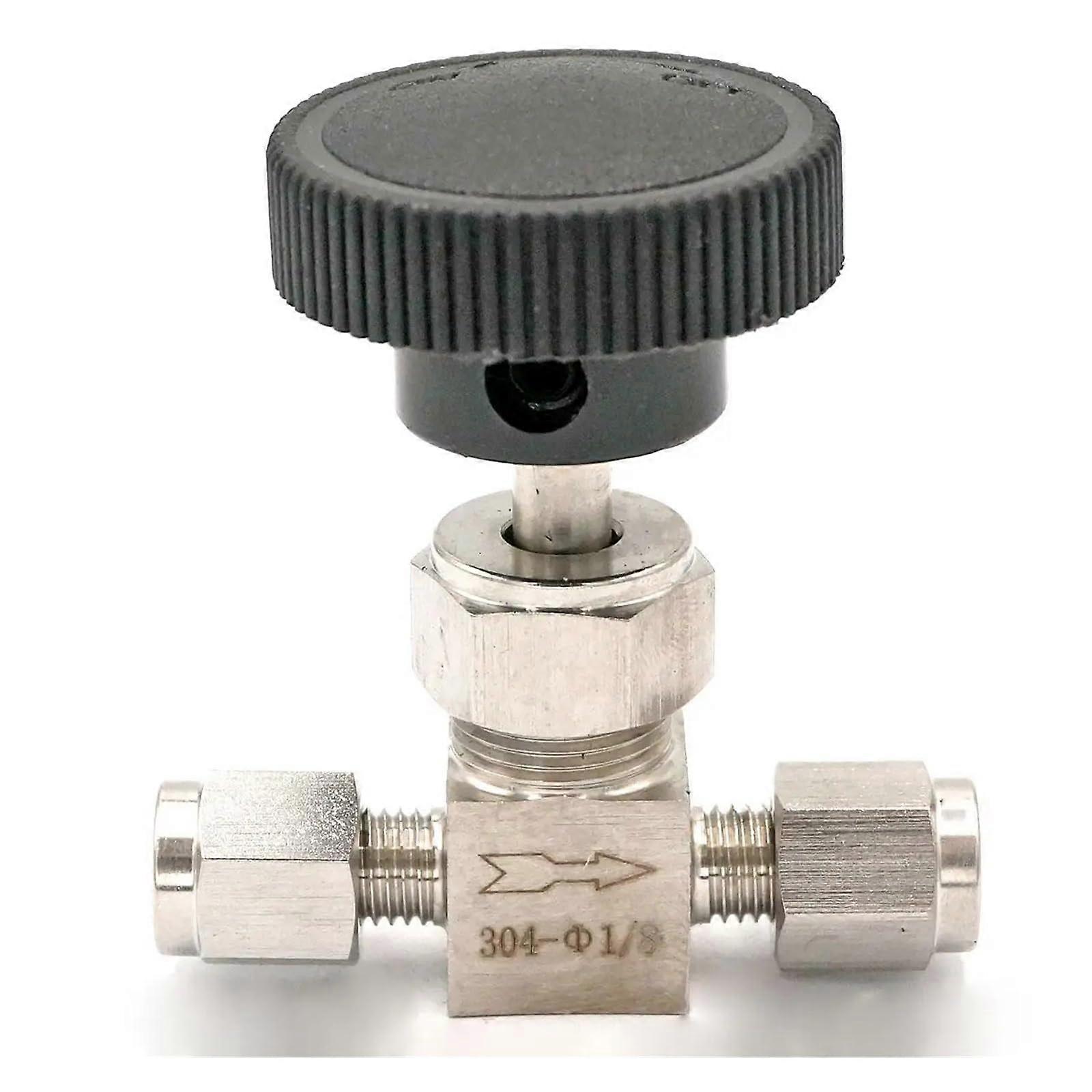 Fit 1/8 Inch OD Tube 304 Stainless Steel Shut Off Needle Valve for Air Compression, 6.4 MPa Flow Control Fitting