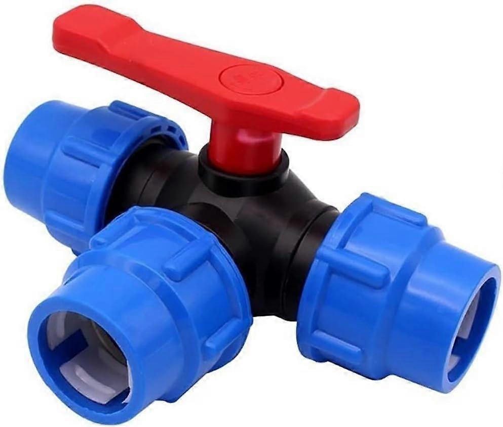 Brass and Plastic Three Way Ball Valve 40mm T Type PE Water Pipe Compression Fitting Connector for Plumbing