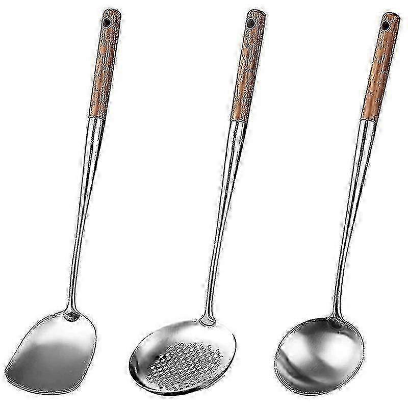 Espátula e Concha Wok, Conjunto de Ferramentas de Concha Skimmer, Espátula de 17 polegadas para Wok Hr