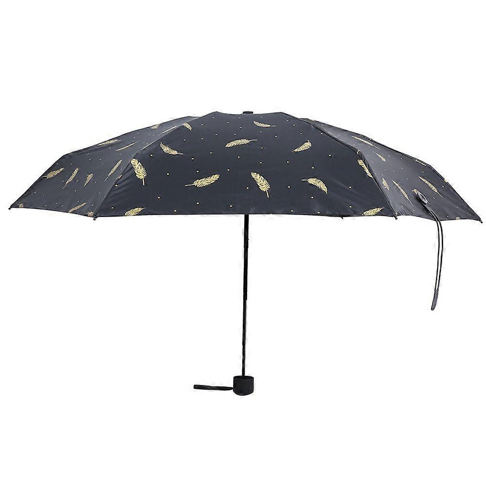Portable pocket mini folding umbrella with five folds and feather design, reliable protection