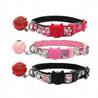3pcs Coleira de Pet Japonesa para Cães Gatos, Coleira de Nylon Macia Ajustável com Sino